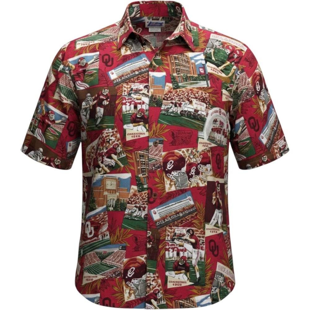 Reyn Spooner Oklahoma Sooners NCAA Aloha Shirt Rayon Crimson Mens Large L